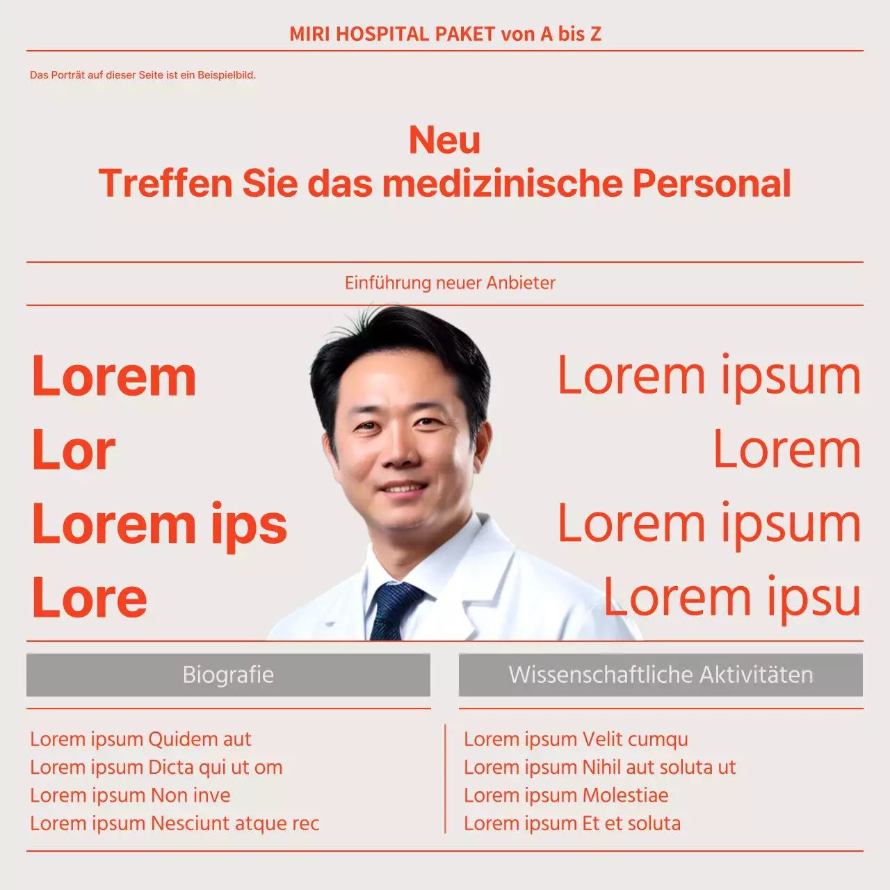 Roter und moderner Krankenhausprospekt im Zeitungsstil