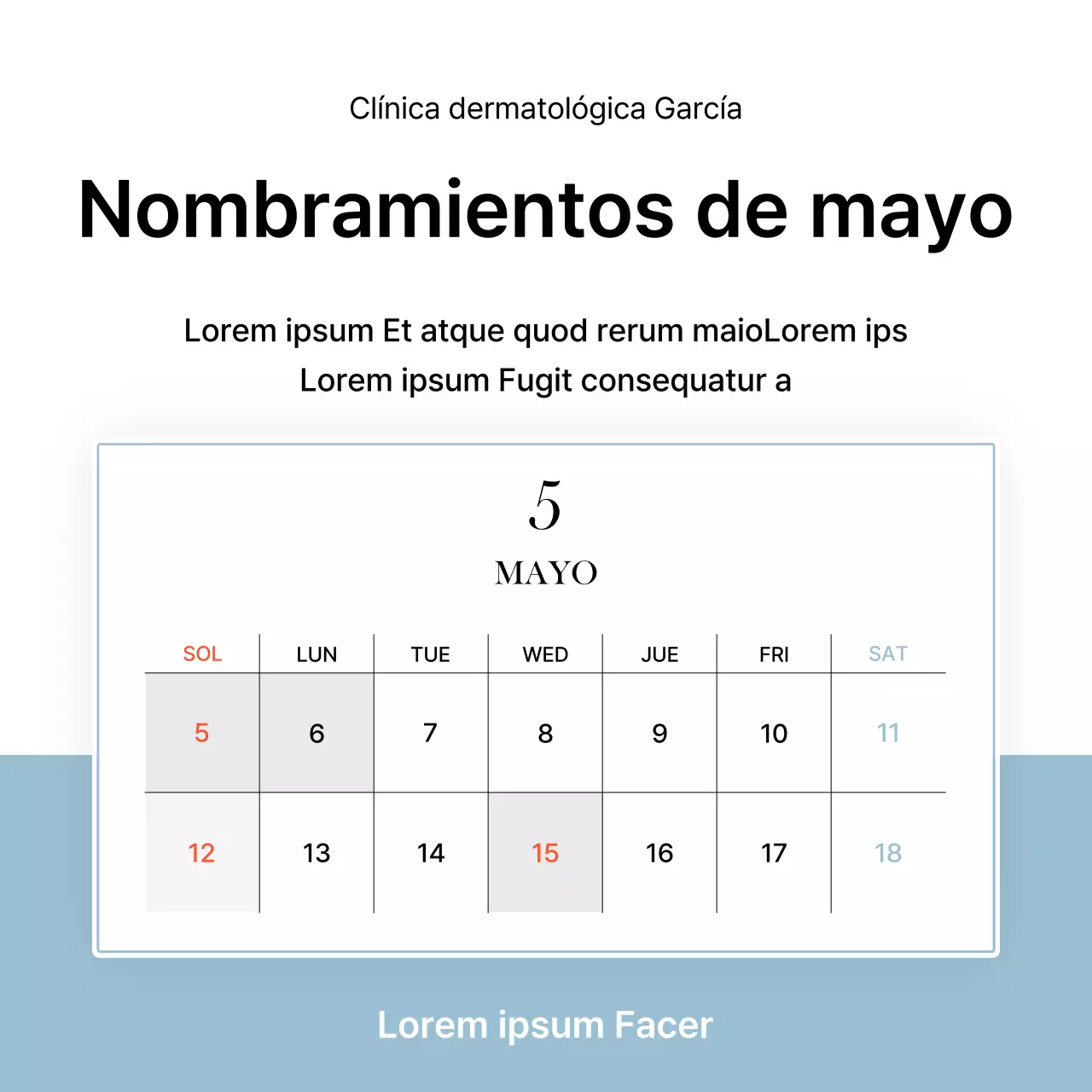 Dermatología sencilla en blanco y azul claro para promocionar la guía de información hospitalaria