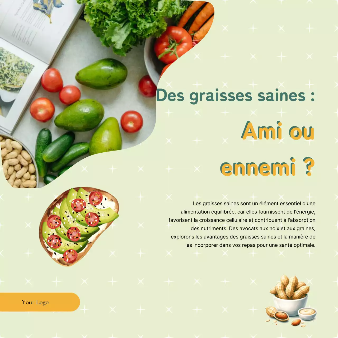 Publicité verte et jaune pour les aliments sains et les régimes alimentaires modernes