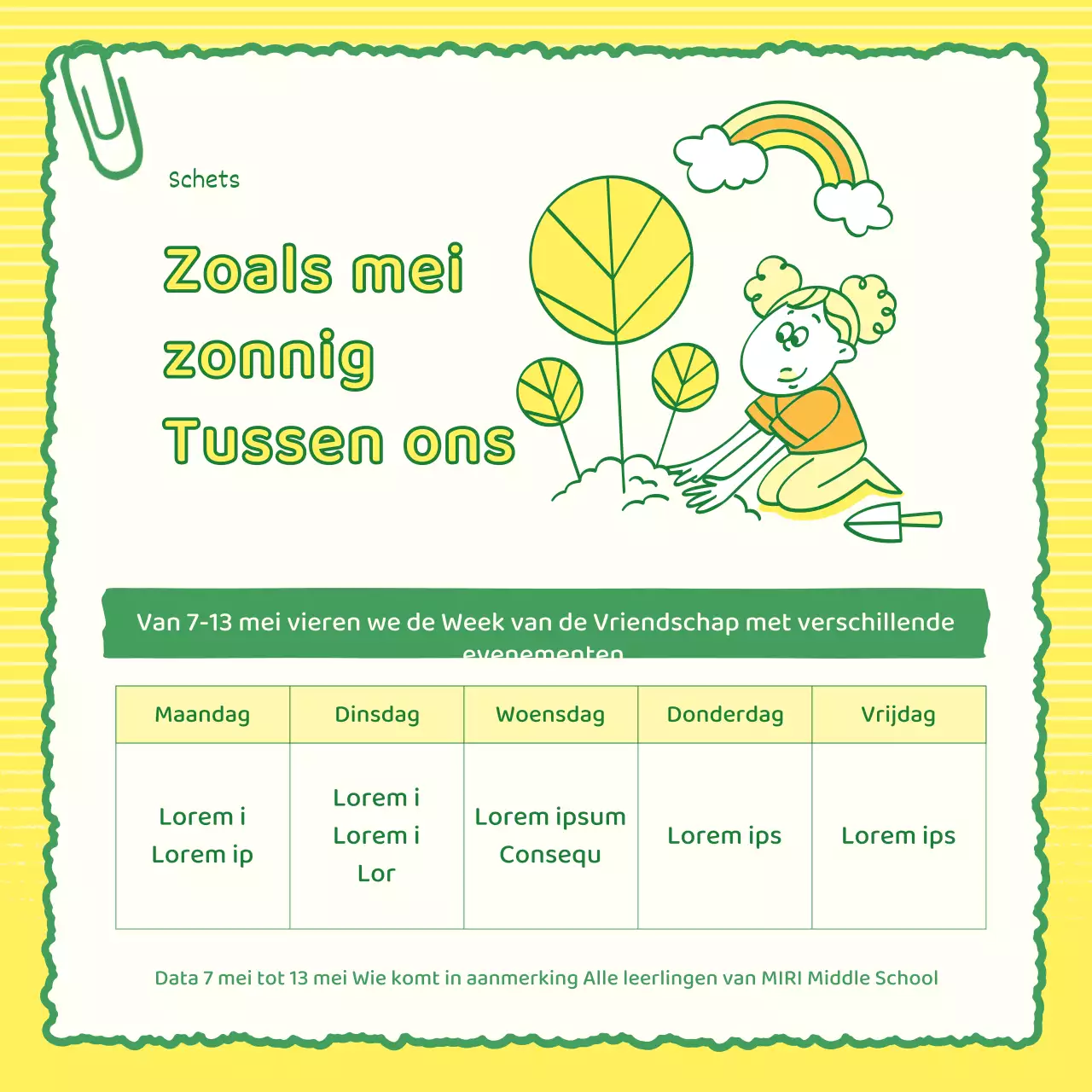 Een kitscherige geel met groene vriendschapscampagnepost