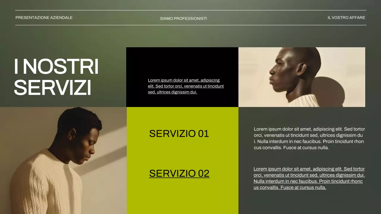 Presentazione aziendale verde e nera