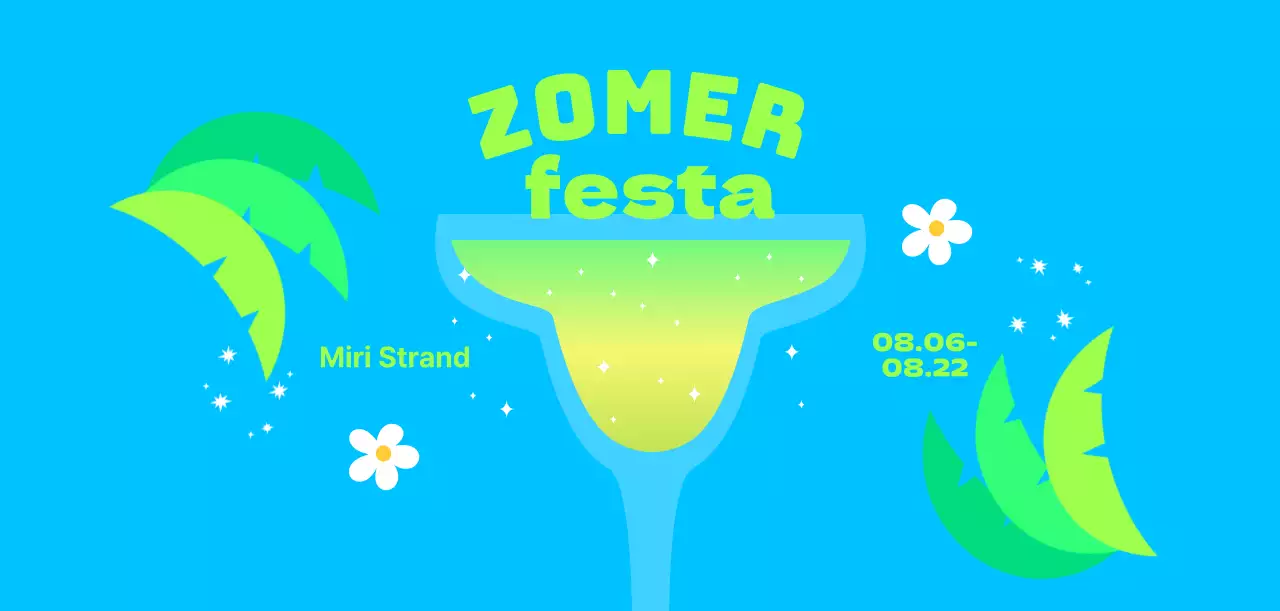 Een koel en verfrissend zomerfestival met palmbomen en bloemen