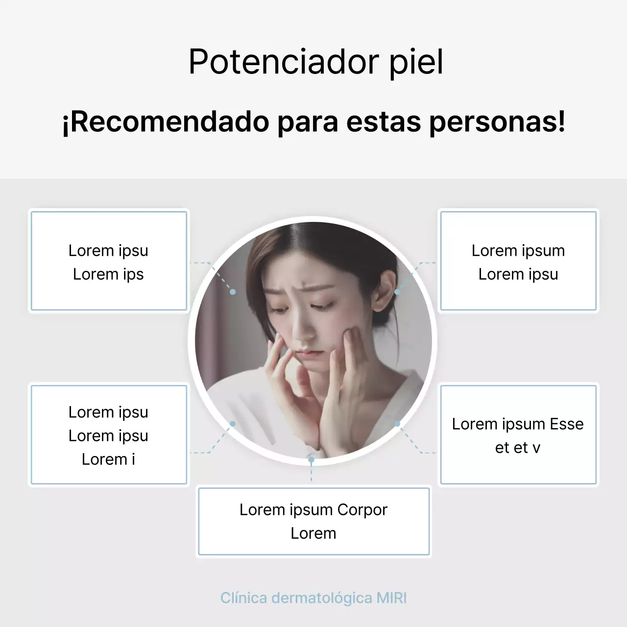 Dermatología sencilla en blanco y azul claro para promocionar la guía de información de procedimientos del hospital.