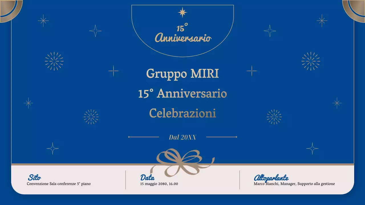Annuncio di una lussuosa celebrazione dell'anniversario aziendale in blu navy e oro