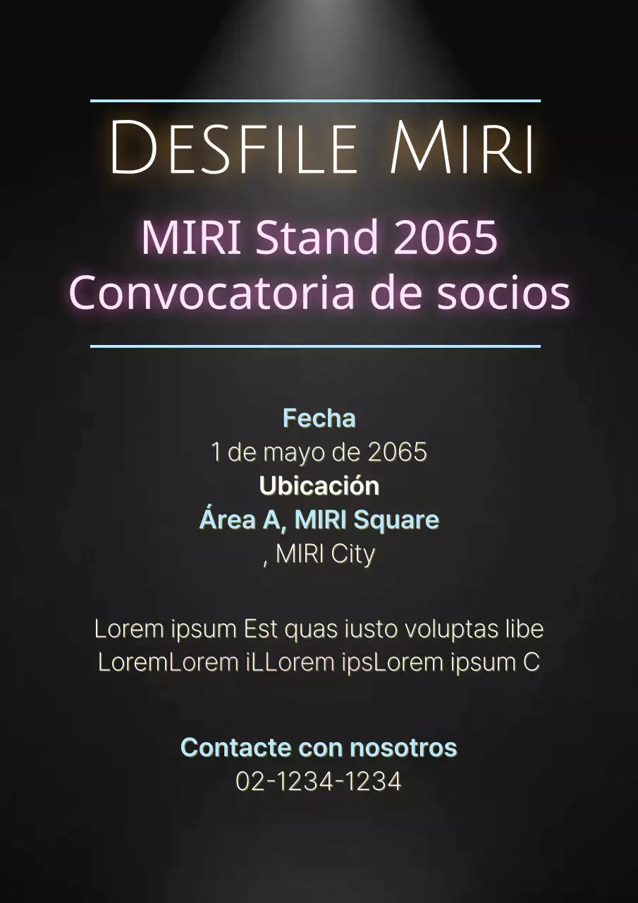 Un sencillo folleto en negro y neón para reclutar expositores para la feria