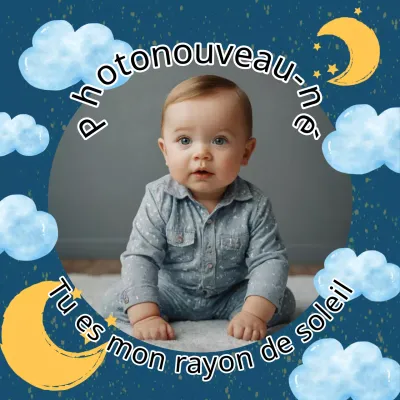 Annonce photo d'un nouveau-né bleu et joyeux