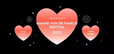 Festivalontwerp met verlopen harten op een zwarte achtergrond