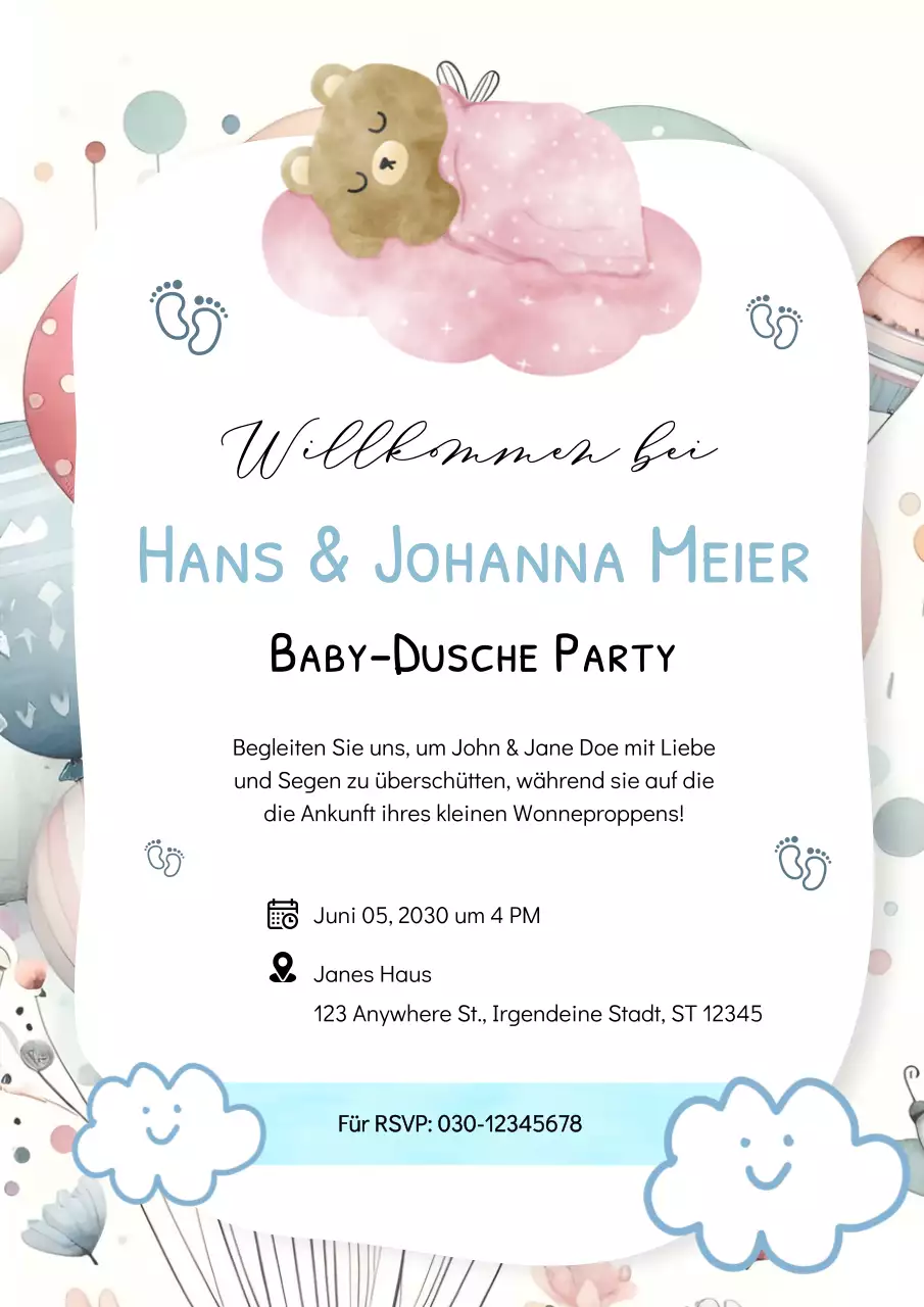 Weiß und Blau Einfache Baby-Dusche-Plakatwand