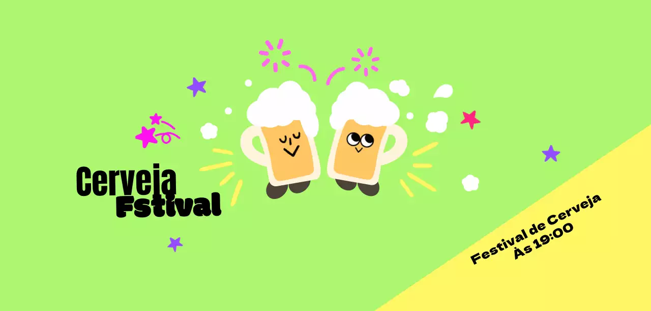 Um festival de fantasia com personagens de cerveja e fogos de artifício