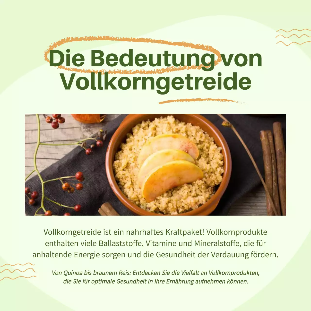 Grüner und oranger moderner Leitfaden für gesunde Ernährung