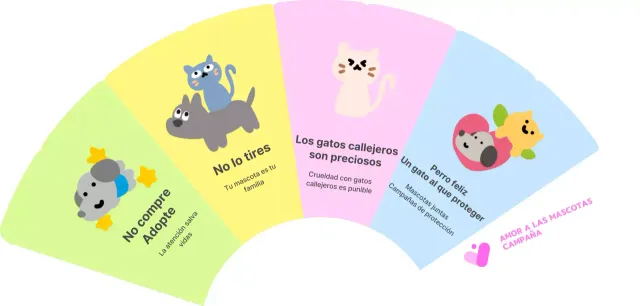 Campaña de defensa de las mascotas con ilustraciones de animales y mucho colorido