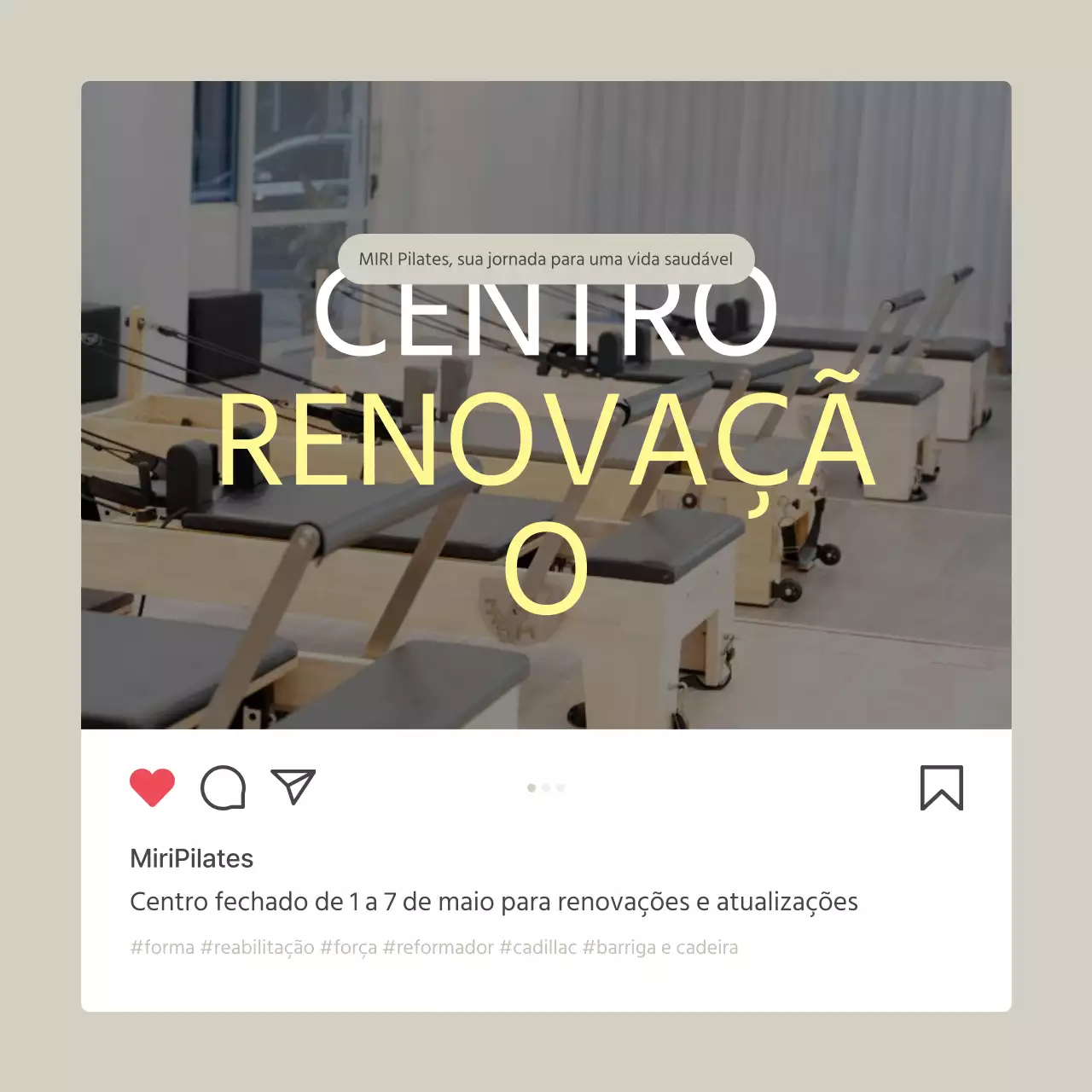 Anúncio do feed de marketing das redes sociais da Modern Pilates em bege e amarelo