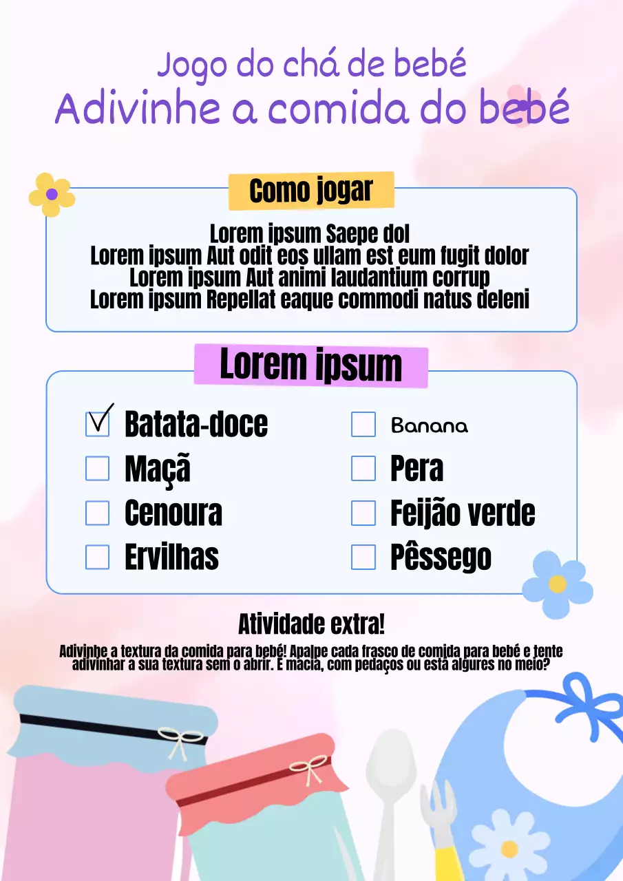 Convite para jogo de chá de bebé com tendência azul e roxa