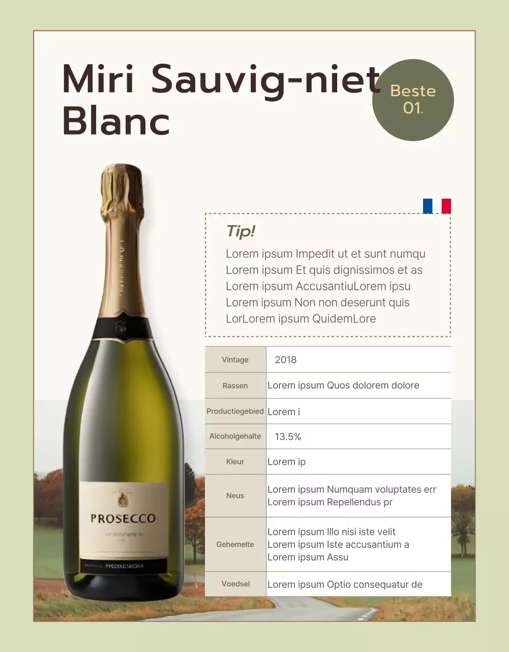 Promoot wijnbeschrijvingen in chartreuse en kaki