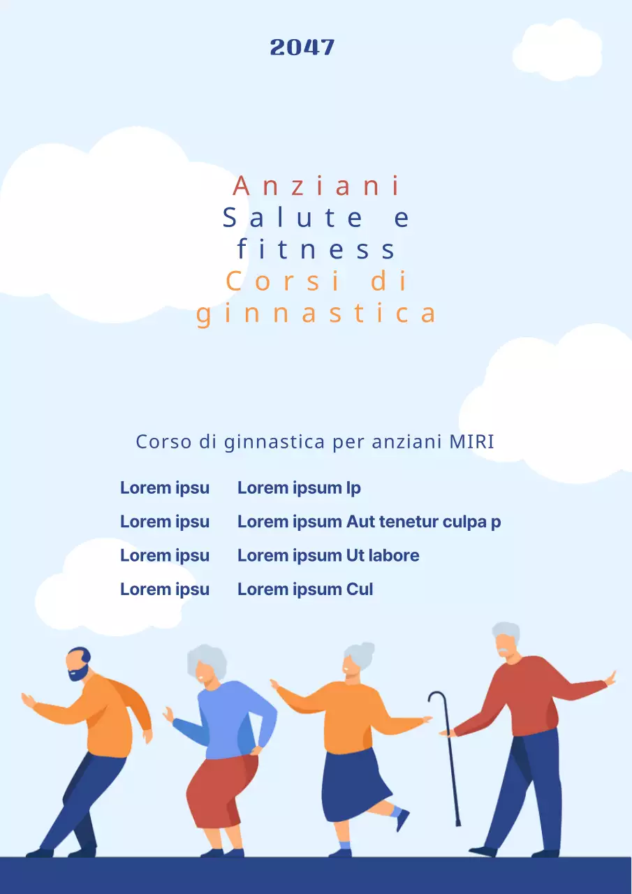 Un semplice volantino di colore blu per un corso di ginnastica per anziani.