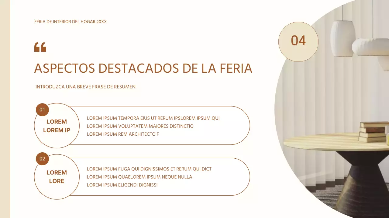 Sencilla propuesta para la feria de interiorismo del hogar en beige y marrón