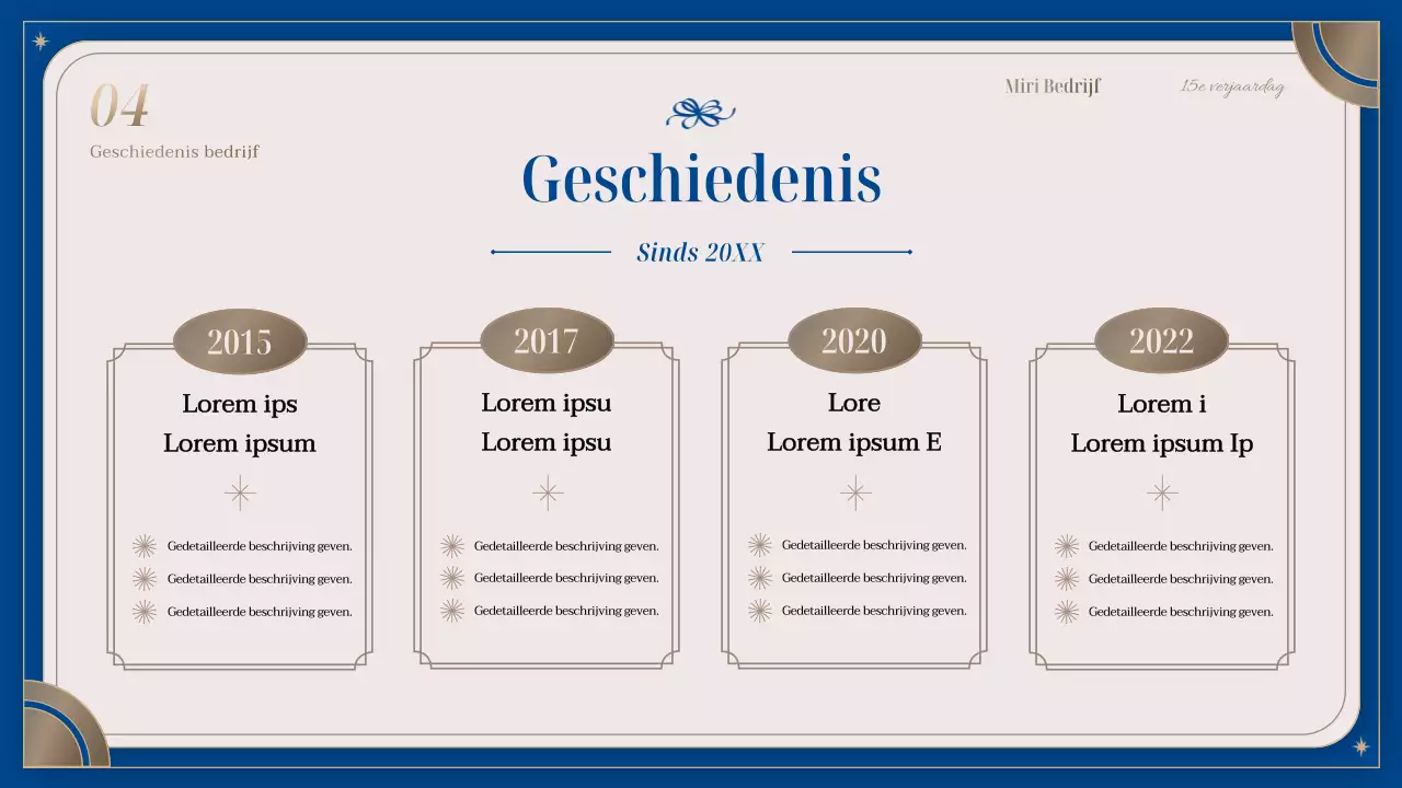 Aankondiging van een luxueus bedrijfsjubileumfeest in marineblauw en goud