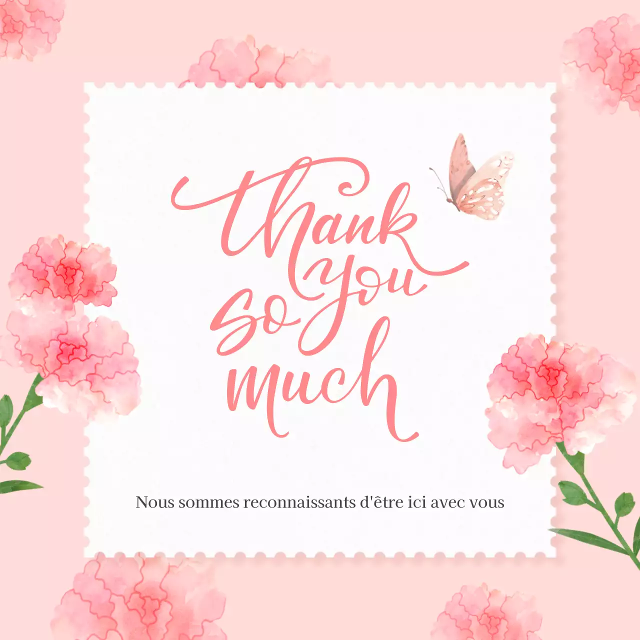 Un joli mot de remerciement rose et blanc pour le mois de novembre