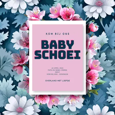 Navy en roze bloemen uitnodiging voor baby shower