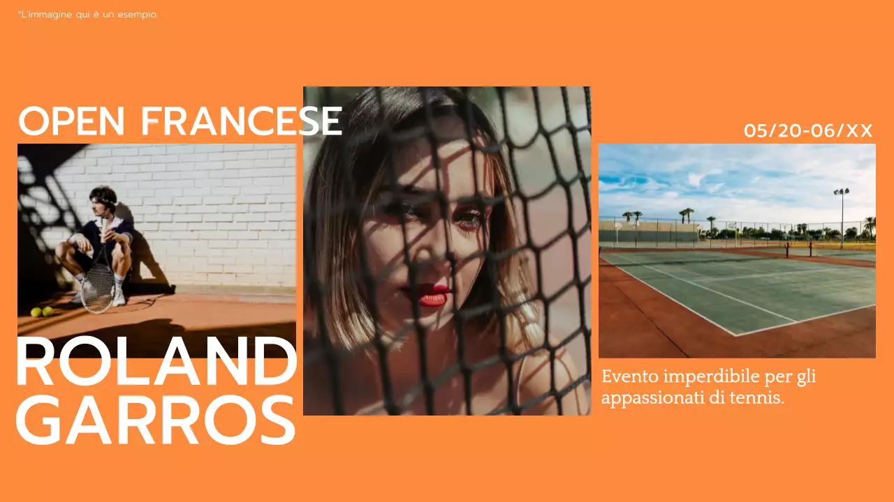 Promozione moderna arancione e bianca per gli Open di Francia del Roland Garros