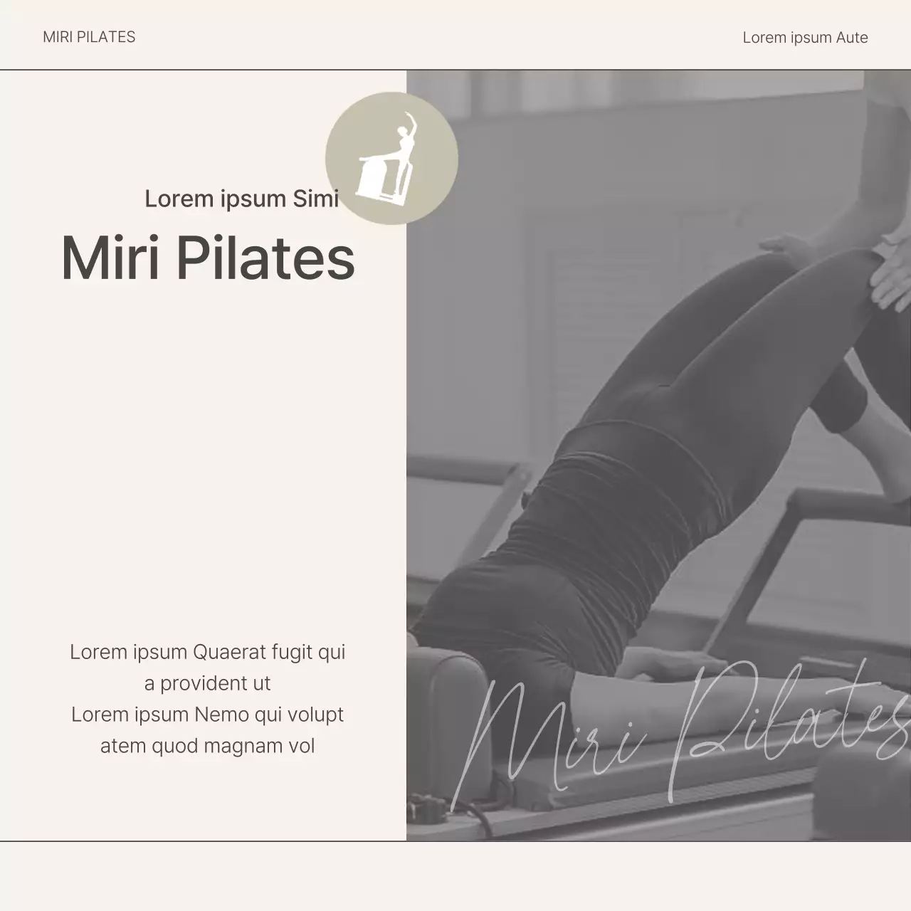 De introductie promoten van een modern Pilates social media marketing centrum in beige en geel