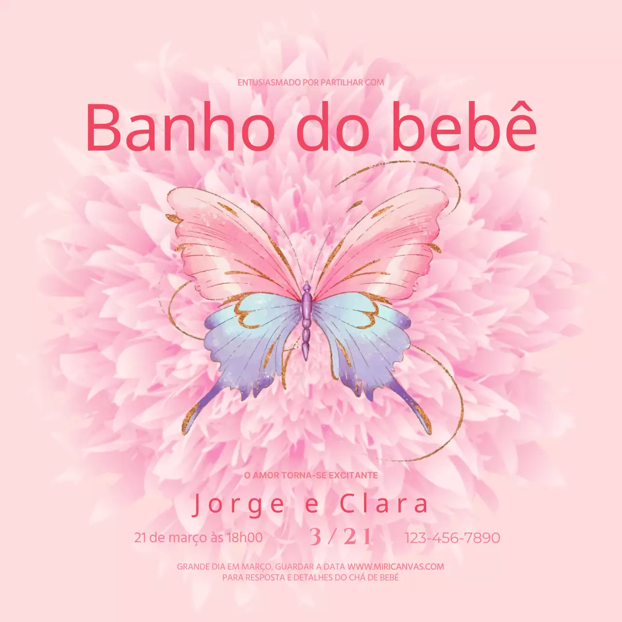 Convites de chá de bebé rosa e elegante