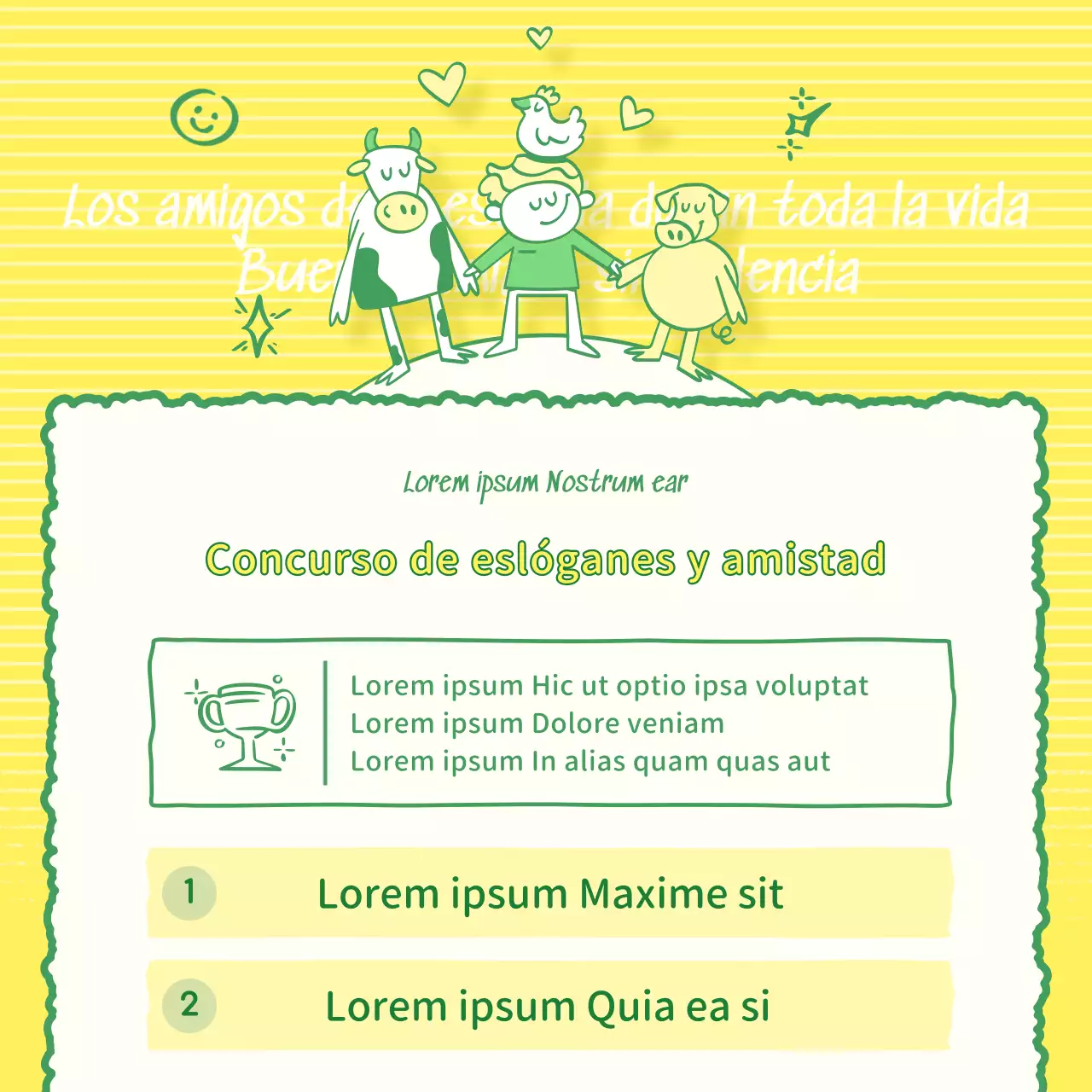 Una campaña de amistad kitsch en amarillo y verde