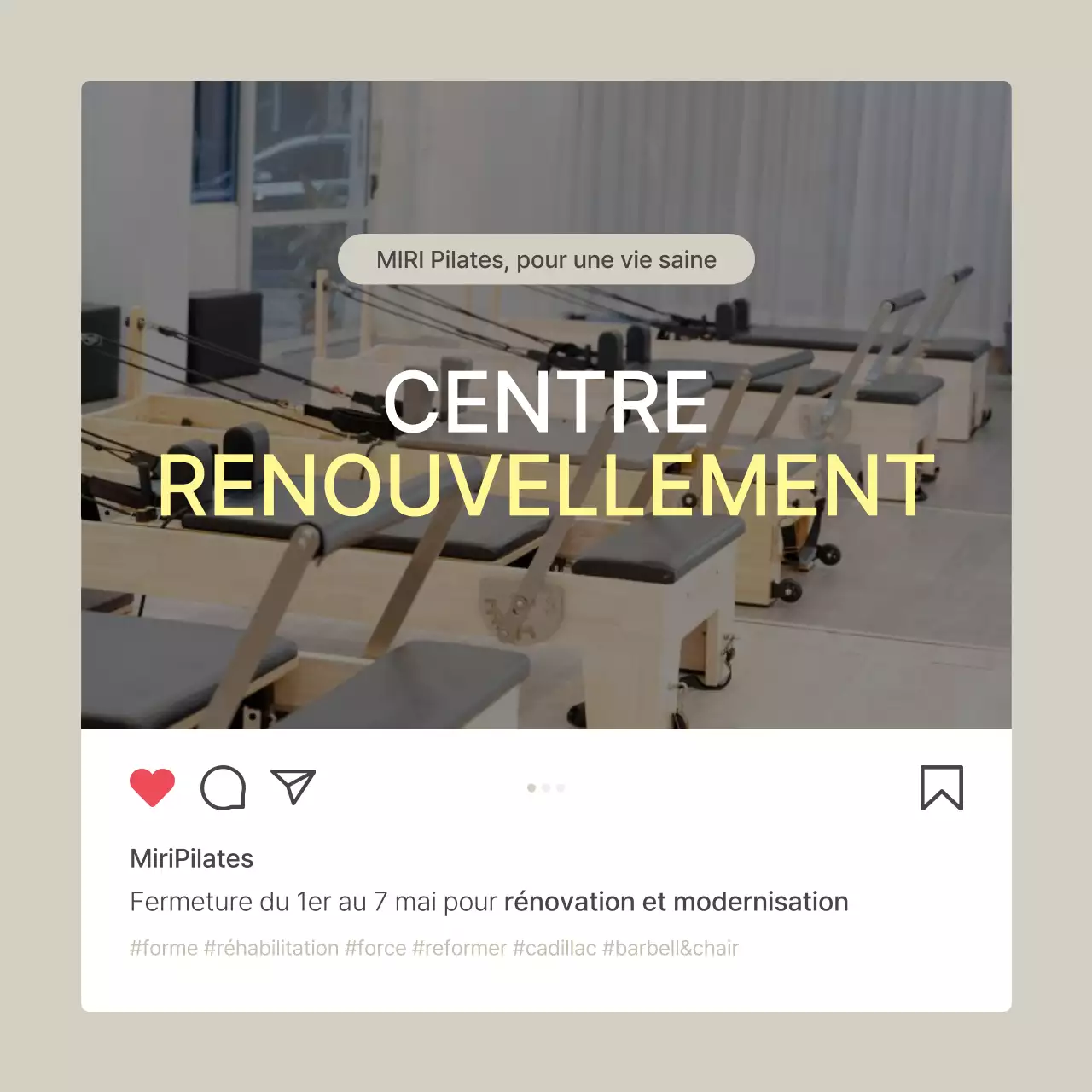 Modern Pilates en beige et jaune annonce de flux marketing sur les médias sociaux