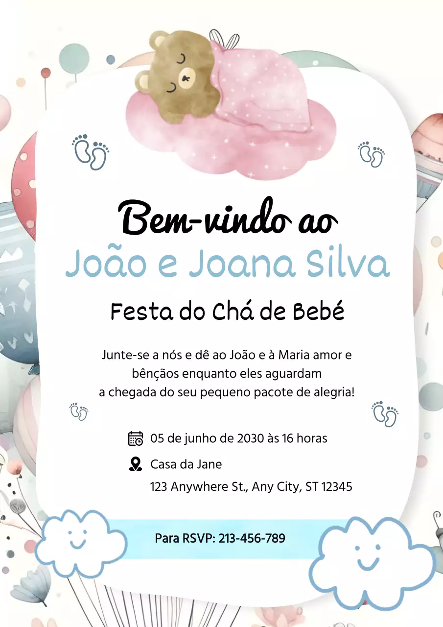 Painel de cartaz simples branco e azul para chá de bebé