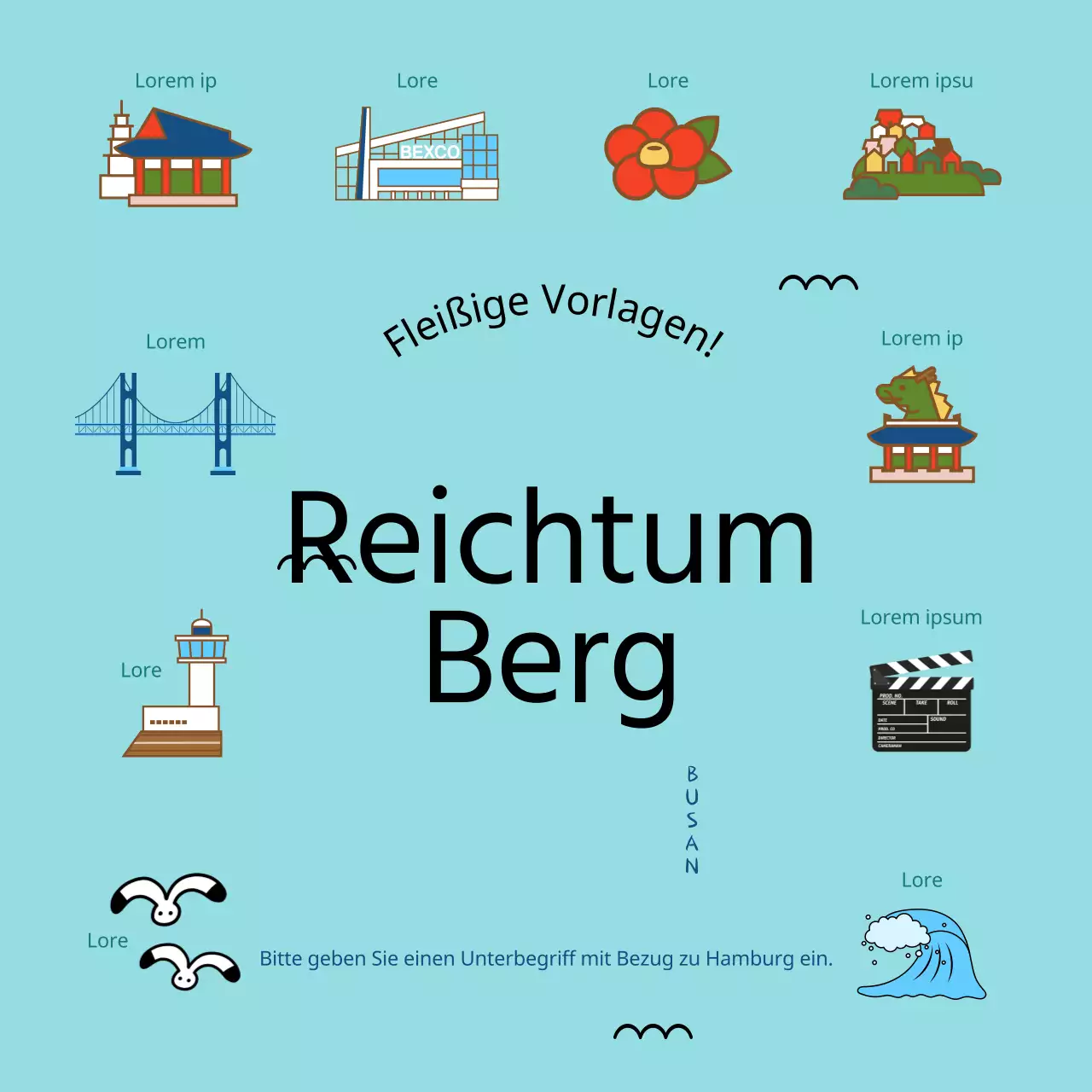 Bewerben Sie eine einfache Busan-Vorlage in Hellblau und Schwarz