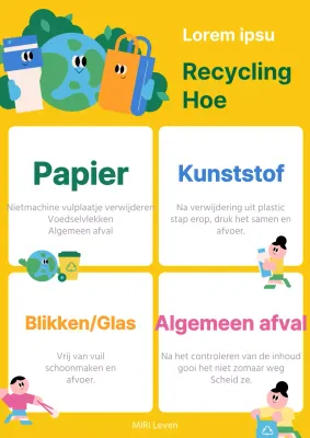 Een kitscherige geel met groene recyclingpaal