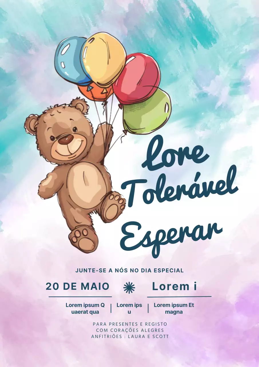 Azul celeste e cor-de-rosa Ilustração simples de um recém-nascido Convite em aguarela
