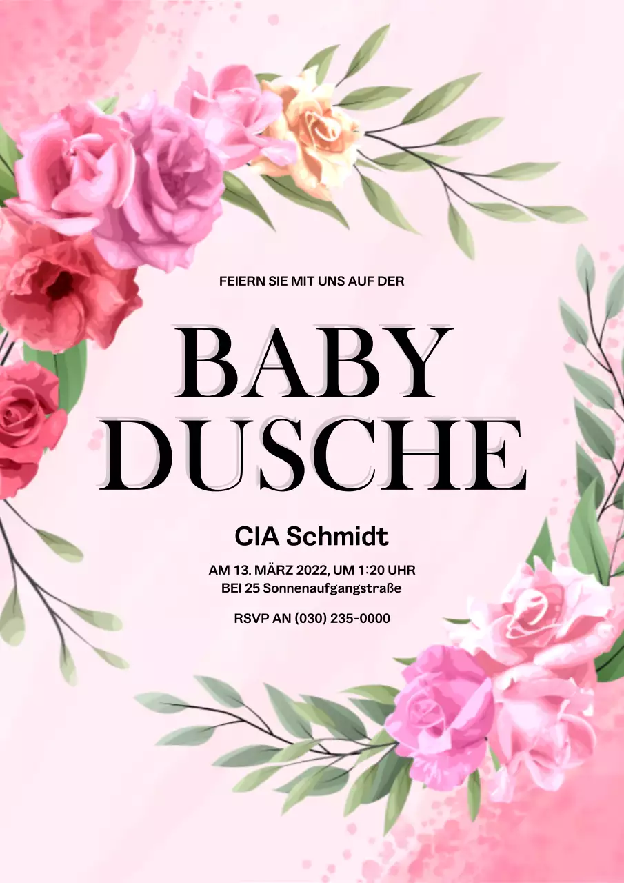 Pinke und blumige Babyparty-Einladung