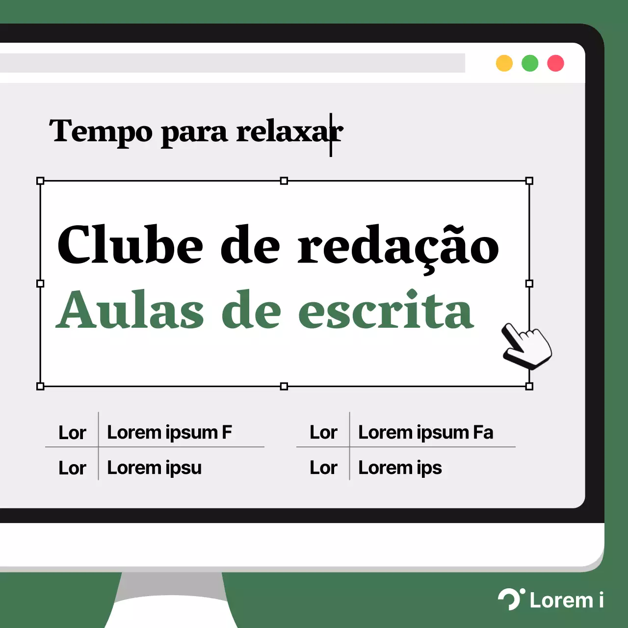 Promover uma aula de escrita simples em verde e cinzento