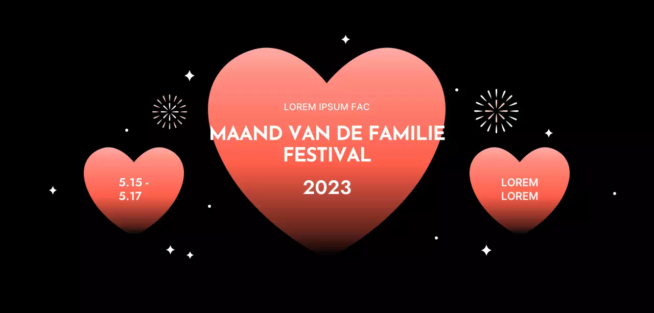 Festivalontwerp met verlopen harten op een zwarte achtergrond