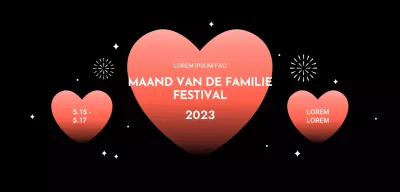 Festivalontwerp met verlopen harten op een zwarte achtergrond