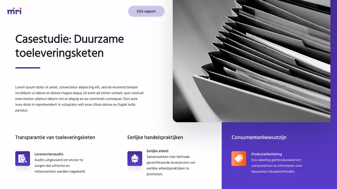 Paars en Oranje Modern ESG-bedrijfsrapport