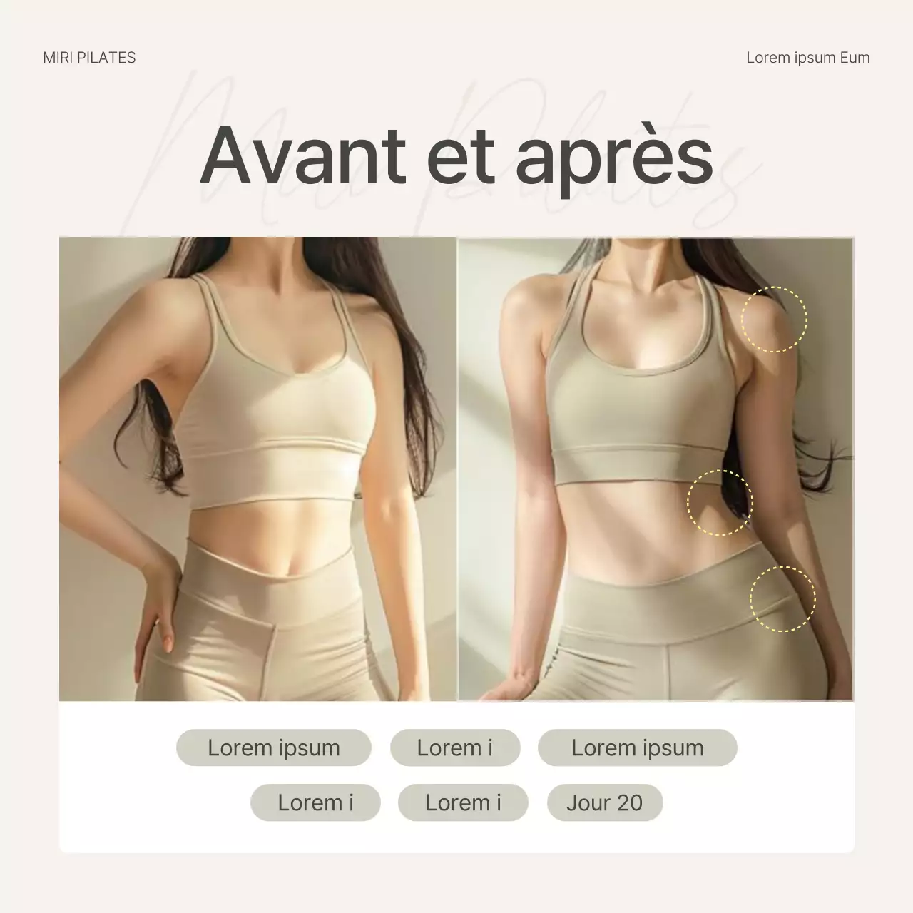 Modern Pilates en beige et jaune marketing sur les médias sociaux pour promouvoir les commentaires et les questions-réponses