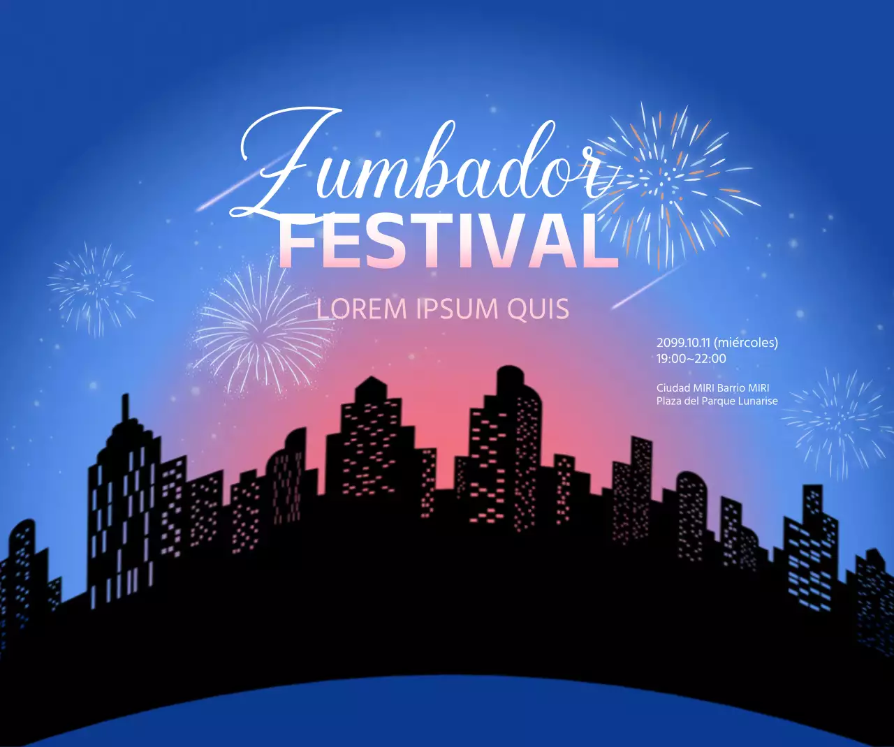 Concepto de fuegos artificiales en el cielo nocturno en degradado negro y azul