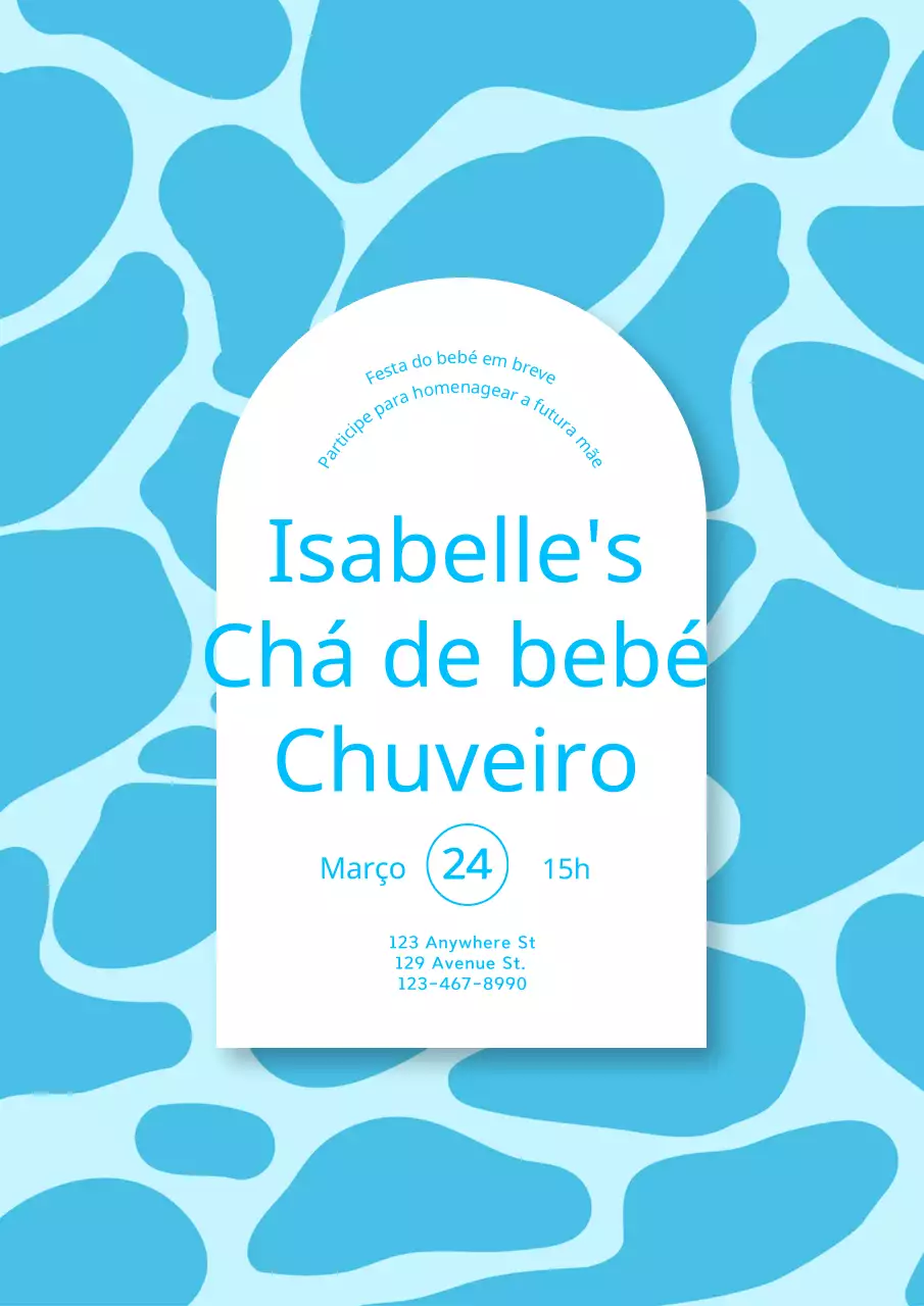 Convite de chá de bebé azul e branco abstrato