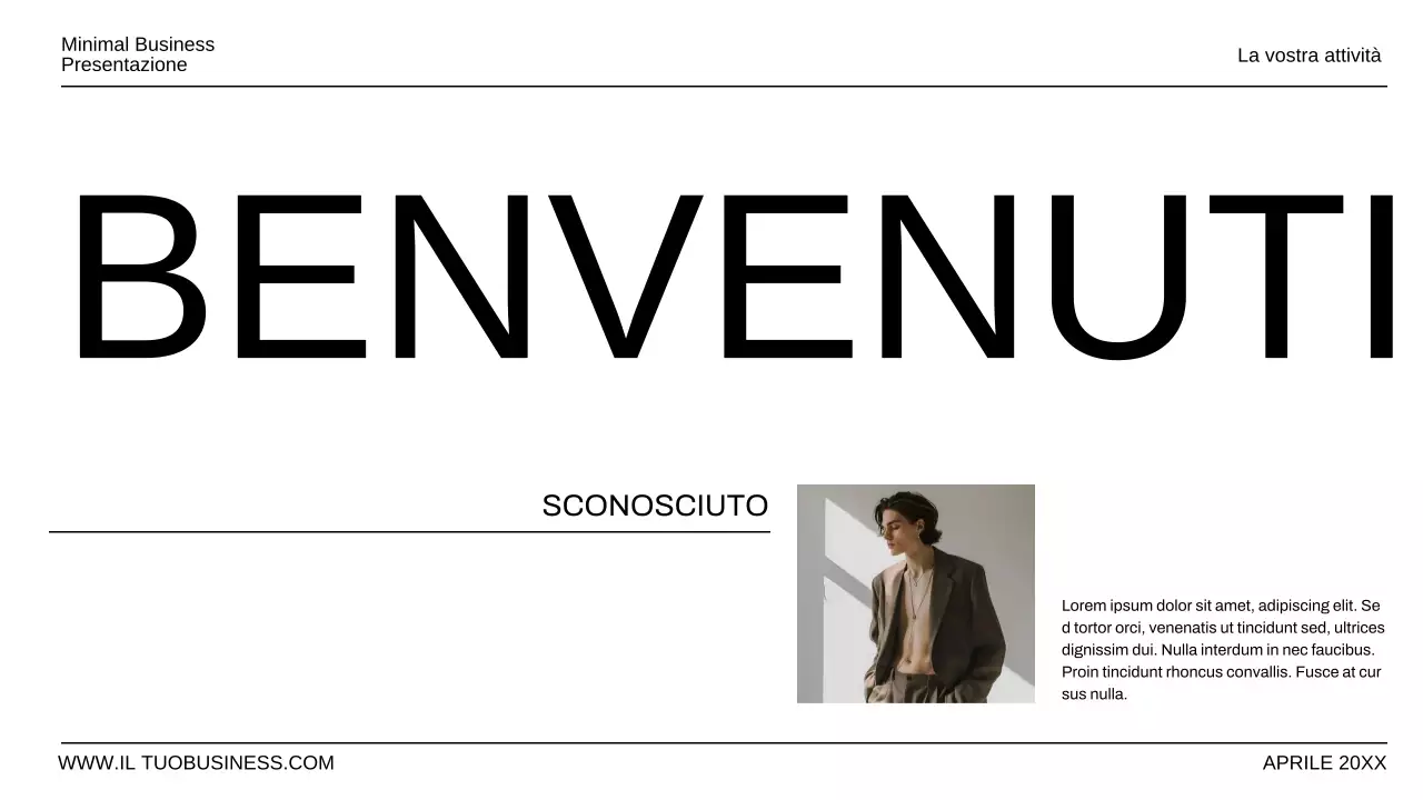 Presentazione aziendale minimale in bianco e nero
