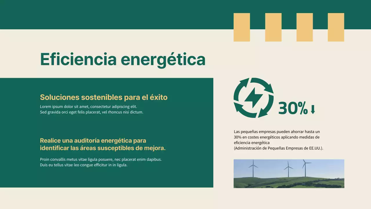 Verde y amarillo Simple Business Estrategia de soluciones sostenibles
