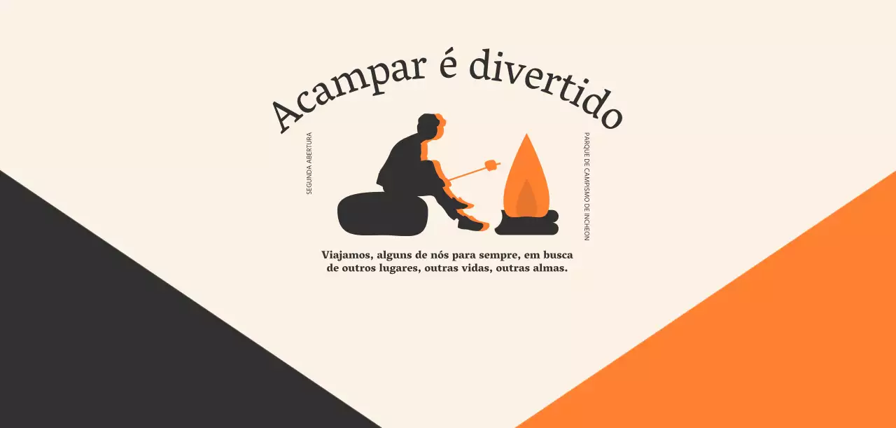 Desenho de acampamento com ilustração de uma pessoa a assar marshmallows