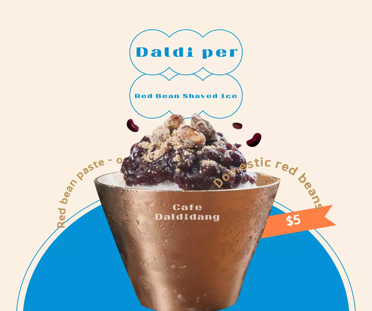 Promover o verão do feijão vermelho com gelo raspado em azul e bege