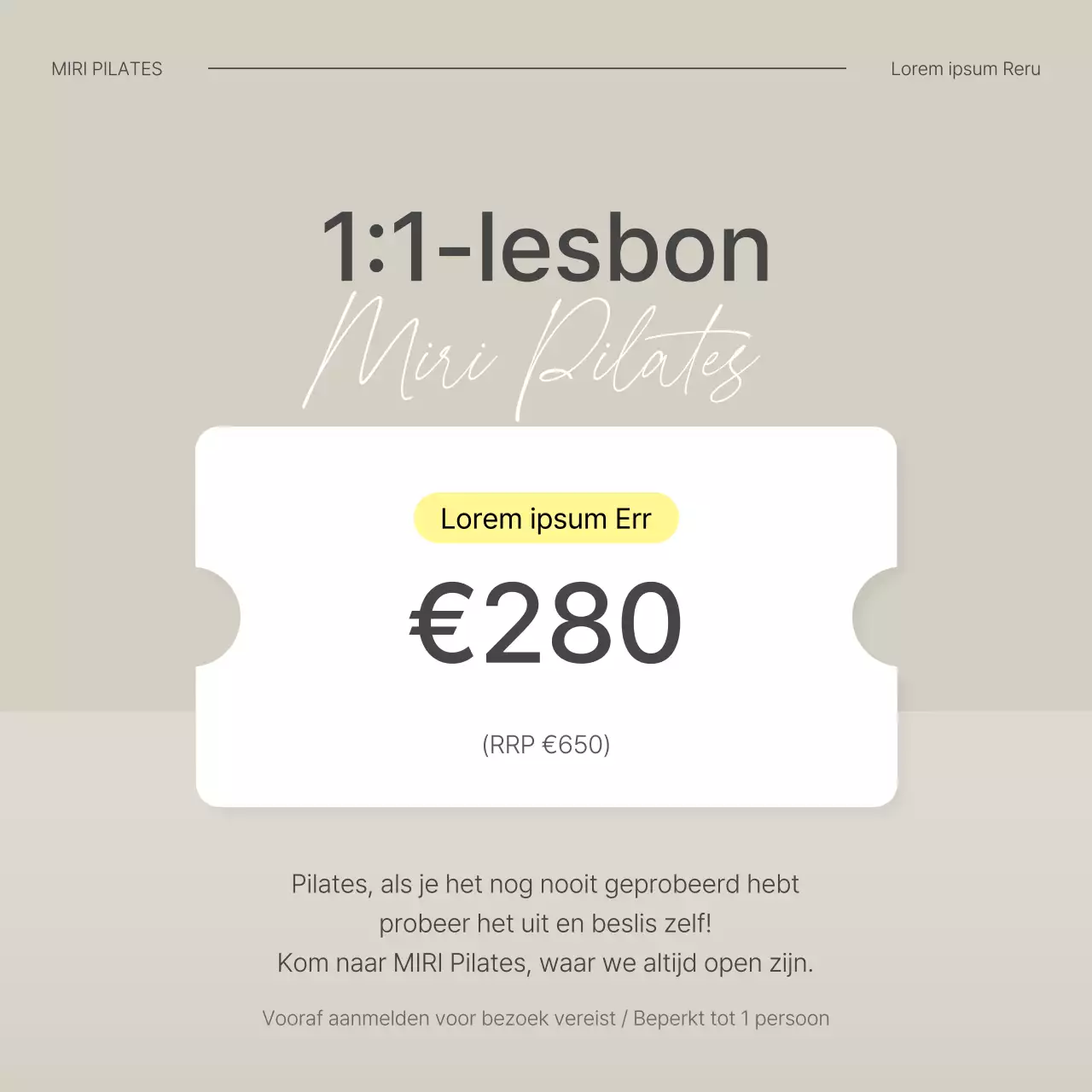 Modern Pilates in Beige en Geel Social Media Marketing Prijzen en Promotie van evenementen