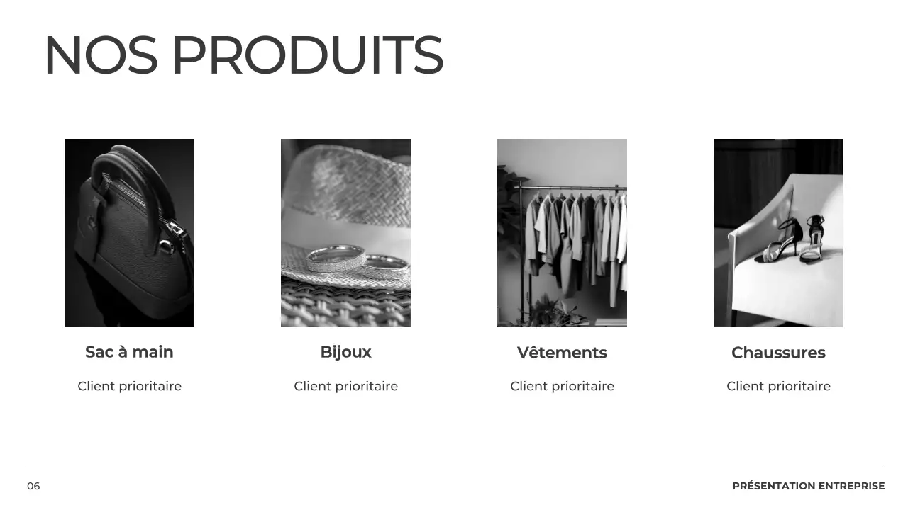 Profil d'entreprise minimal en noir et blanc Présentation du produit