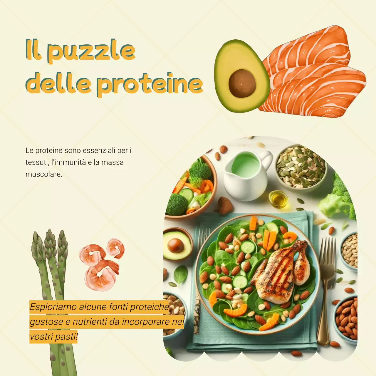 Pubblicità verde e gialla su alimenti e diete sane e moderne