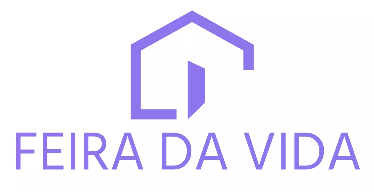 Feira de interiores simples com ilustrações em forma de casas