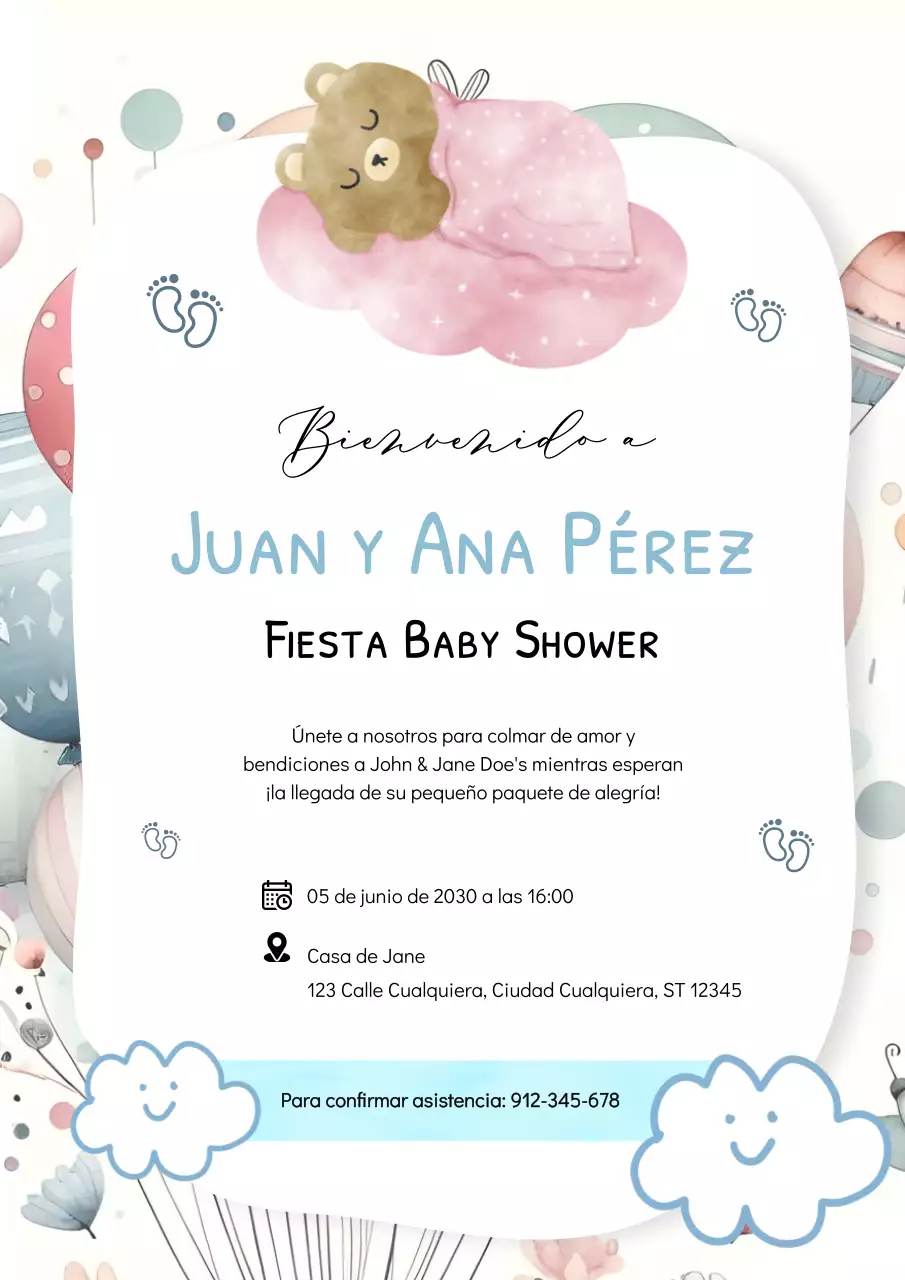 Cartel de Baby Shower Sencillo Blanco y Azul