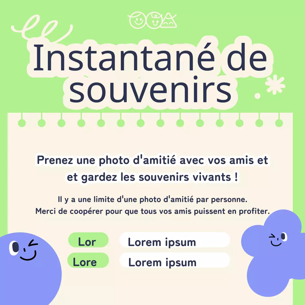 Faites la promotion de votre événement de la semaine "Love Your Friends" en violet et en chartreuse.